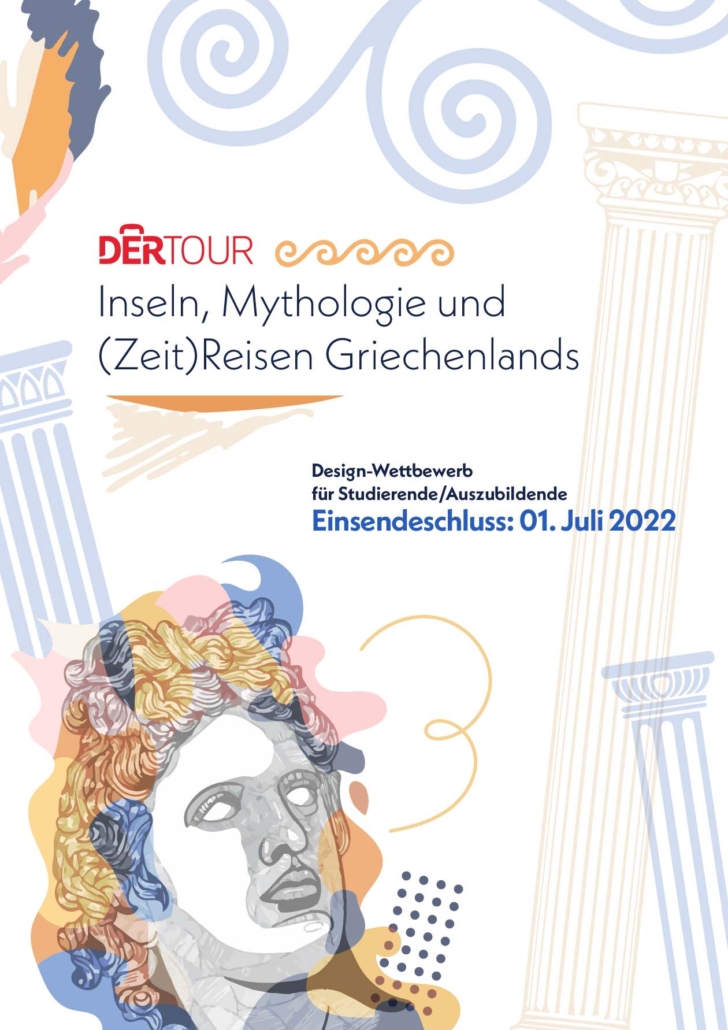 Flyer: Design-Wettbewerb „Inseln, Mythologie und (Zeit)Reisen Griechenlands“ von DERTOUR